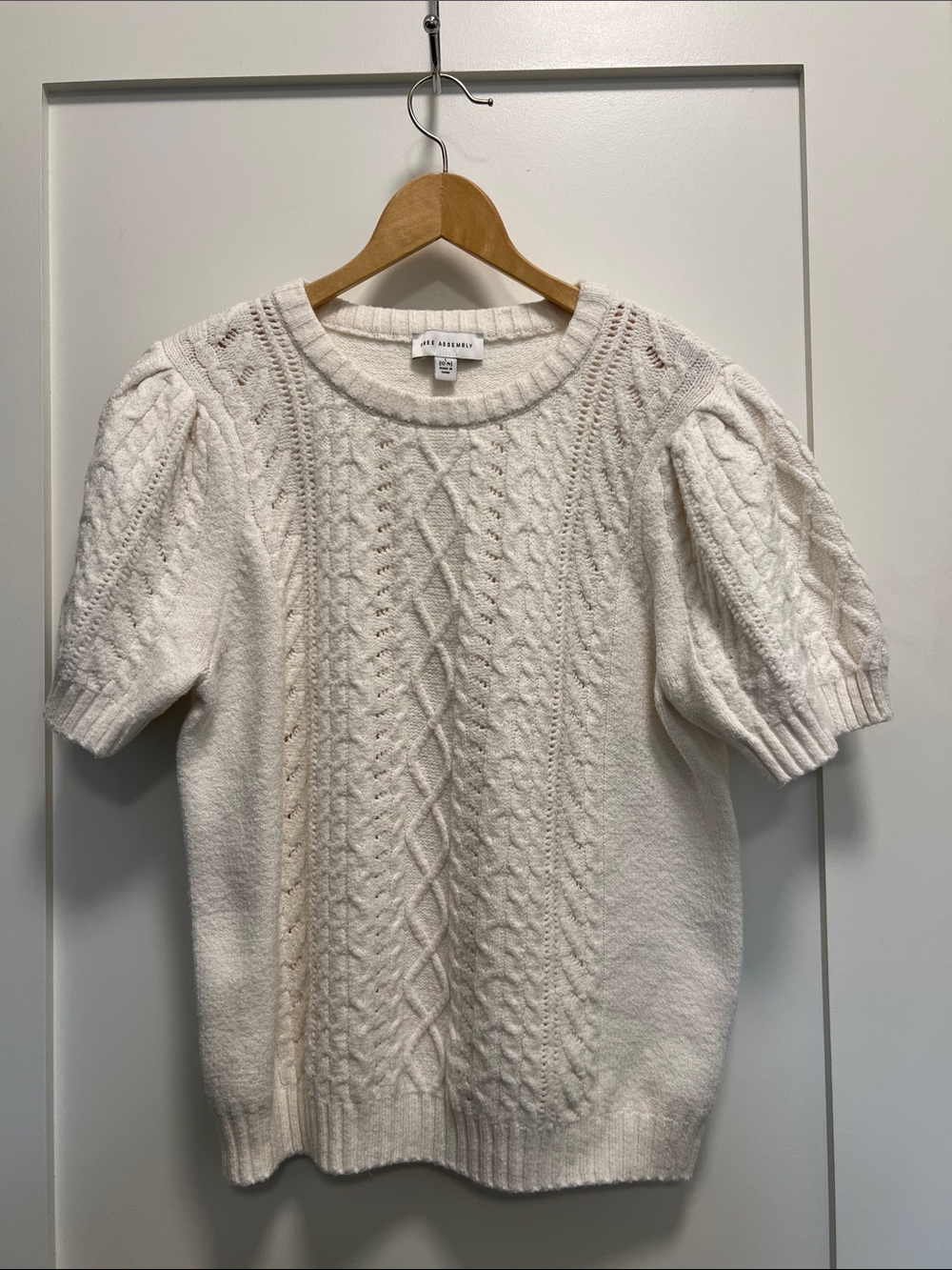 J.Crew Cream Cable Knit Puff Sleeve Sweater
